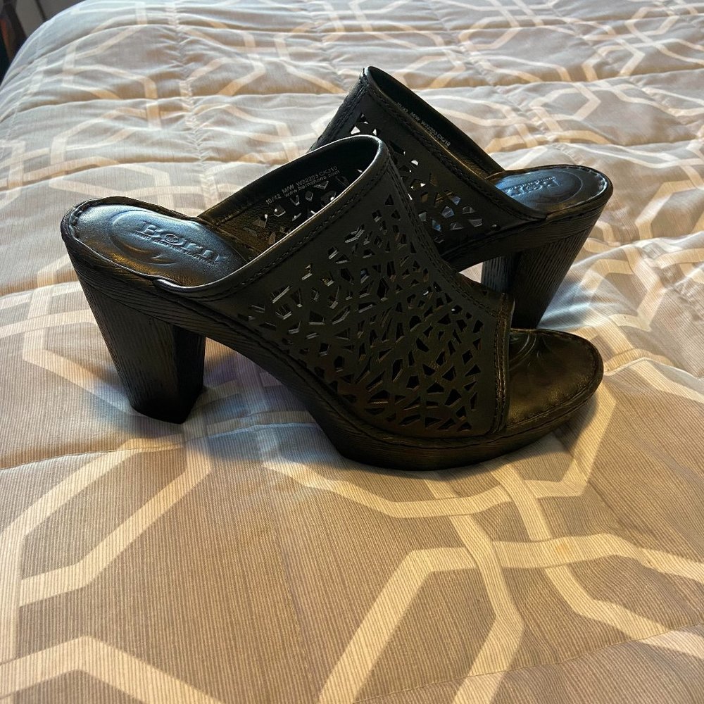 Born Hand Crafted Black Perforated Leather Sandal, Size 10/42